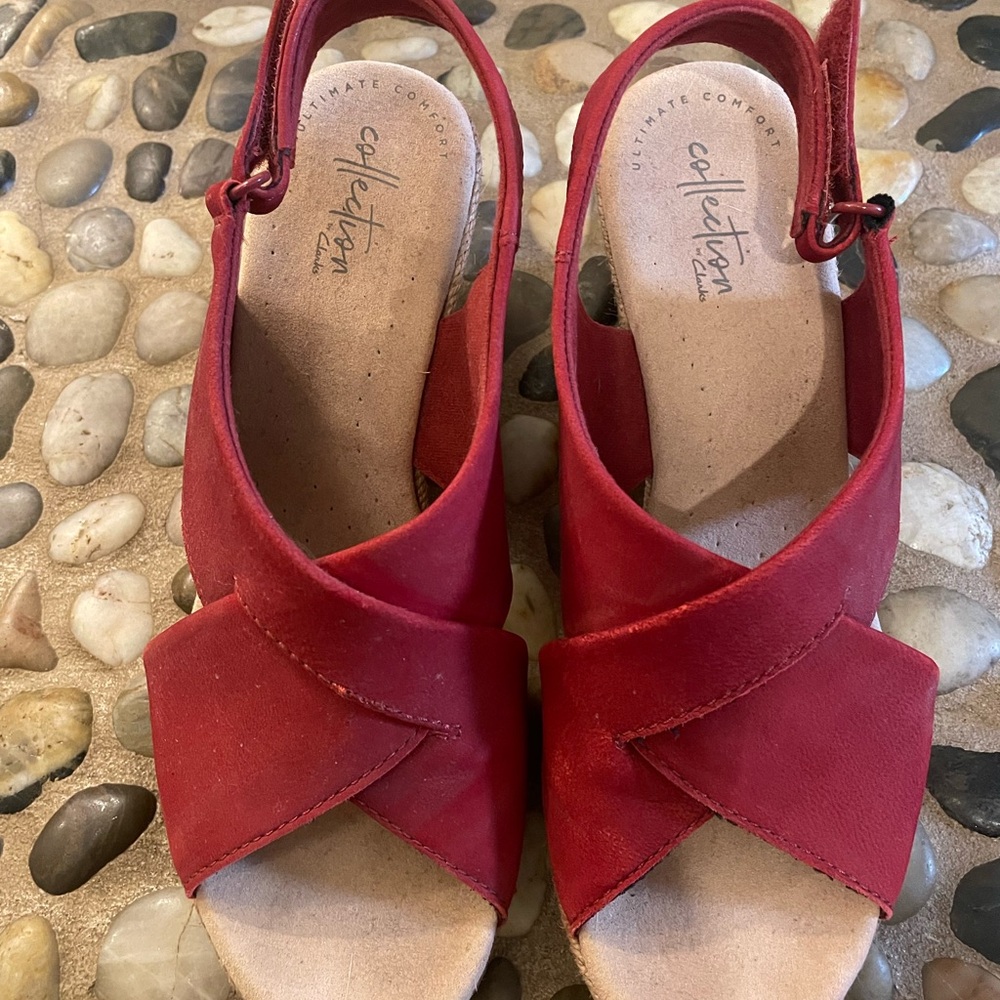 Clarks Collection Lafley Alaine Wedge Sandal Red